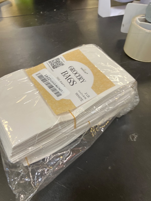 Photo 1 of 100 Pack 4LB White Grocery Bags – Small Paper Lunch Bags for Food Sandwiches Snacks Candy Bread Meal Prep Compostable Disposable Storage Sacks for Parties and Treats Durable Recyclable Packaging