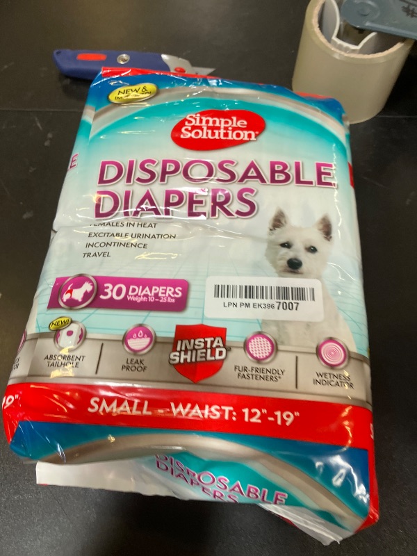 Photo 1 of Simple Solution Female Dog Diapers – Disposable Diapers for Potty Training, Incontinence, and Heat Cycle Protection – Leak-Proof Fit for Small Dogs, 12–19 Inch Waist – 30 Count