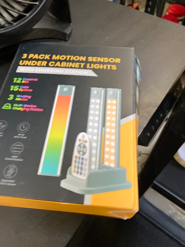 Photo 1 of lexall 3 Pack Under Cabinet Lighting, 60 LED Rechargeable Motion Sensor Light Indoor with Charging Station, Dimmable LED RGB Light Bar, Magnetic Under Counter Lights for Kitchen, Night Safe Light
