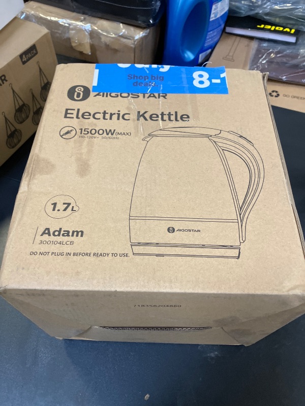 Photo 1 of Aigostar Electric Kettle, 1500W Cordless Electric Tea and Hot Water Kettle with Filter, LED Illuminated, High Borosilicate Glass, No BPA, Auto Shutoff, Boil-Dry Protection, 360° Base, 1.7 Liter