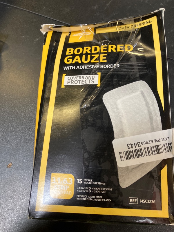 Photo 1 of Medline Sterile Bordered Gauze, 3" x 6" with 1.5" x 4" Pad (Pack of 15)
