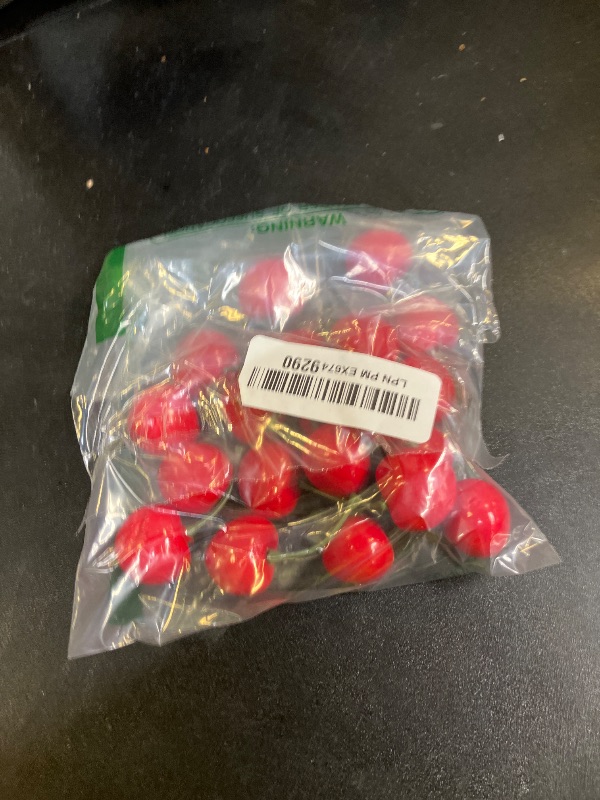 Photo 1 of 20pcs Red Artificial Cherries, Fake Fruit Decor Simulation Cherry Model Lifelike Fruit Cherry Ornament, Home Kitchen Party Decoration Desk Ornament Photography Prop