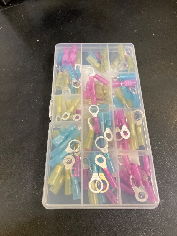 Photo 1 of TICONN 120Pcs Heat Shrink Wire Connectors, Waterproof Automotive Marine Electrical Terminals Kit, Crimp Connector Assortment, Ring Fork Spade Splices