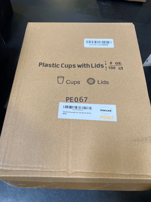 Photo 1 of Poever 8 oz Plastic Cups 100 Pack - Disposable Clear Cups With Lids and Straw Slot for Lemonade, Coffee, Smoothie, Cold Drink Containers To-Go