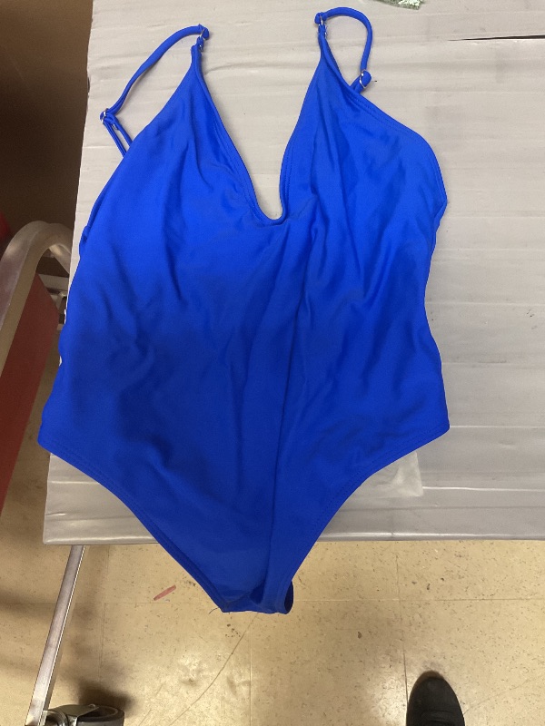 Photo 1 of ZAFUL Women Plunging One Piece Swimsuit Backless Cross Tie High Cut Thong One-Piece Bathing Suit 3-Royal Blue M
