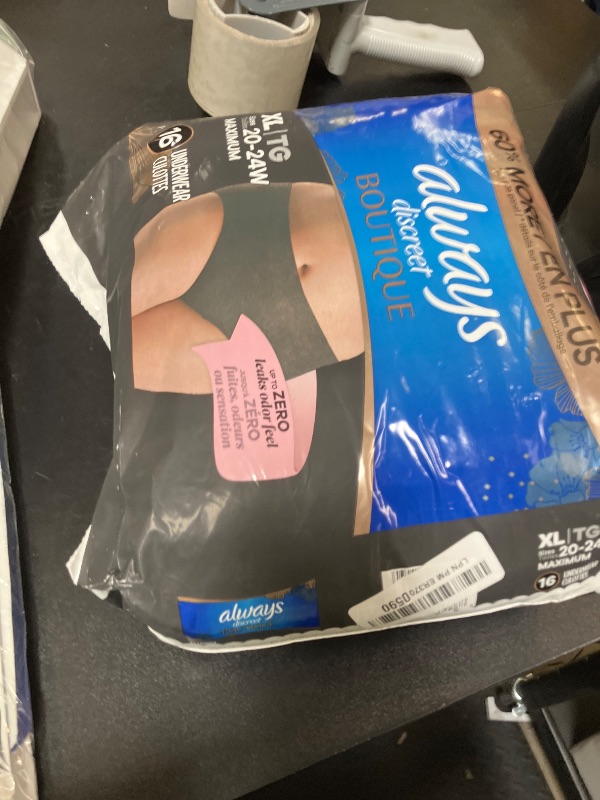 Photo 1 of Always Discreet Boutique Incontinence and Postpartum Underwear for Women, Maximum Protection, XL, Black, 16 Count