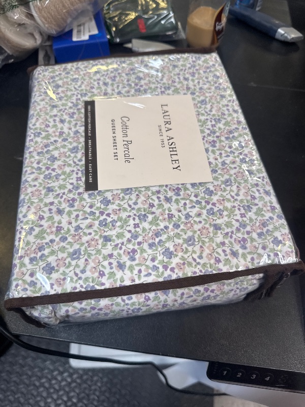 Photo 1 of Laura Ashley - Queen Bed Sheets, Cotton Percale Bedding Set, Lightweight & Breathable, Dorm Essentials (Emogene Purple, Queen)