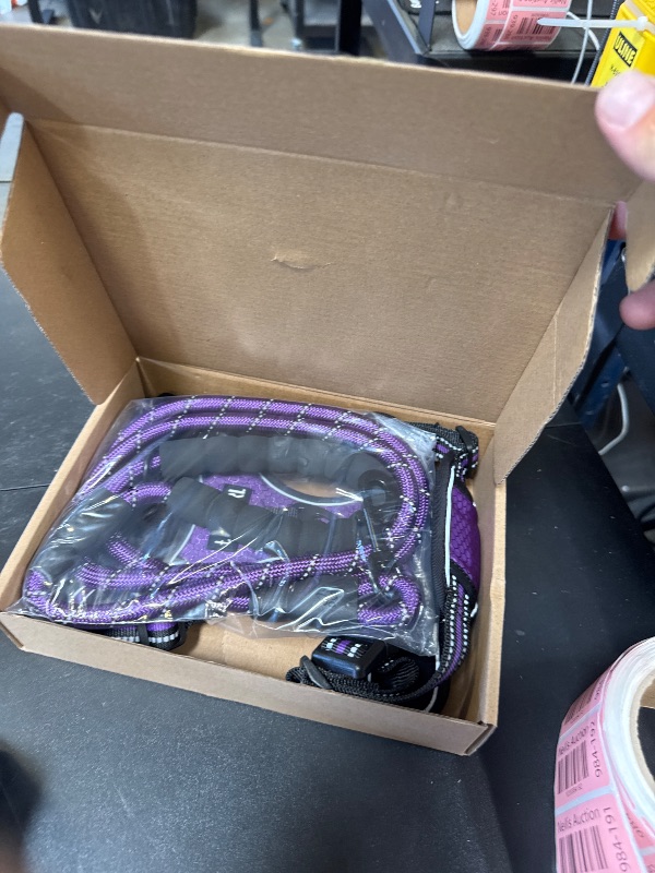 Photo 1 of tobeDRI No Pull Dog Harness Adjustable Reflective Oxford Easy Control Medium Large Dog Harness with A Free Heavy Duty 5ft Dog Leash (M (Neck: 14.5"-20.5", Chest: 22"-28"), Purple Harness+Leash)