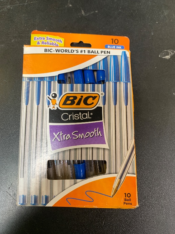 Photo 1 of BIC Cristal Xtra Smooth Ballpoint Pen, Medium Point (1.0mm), Blue, 10-Count