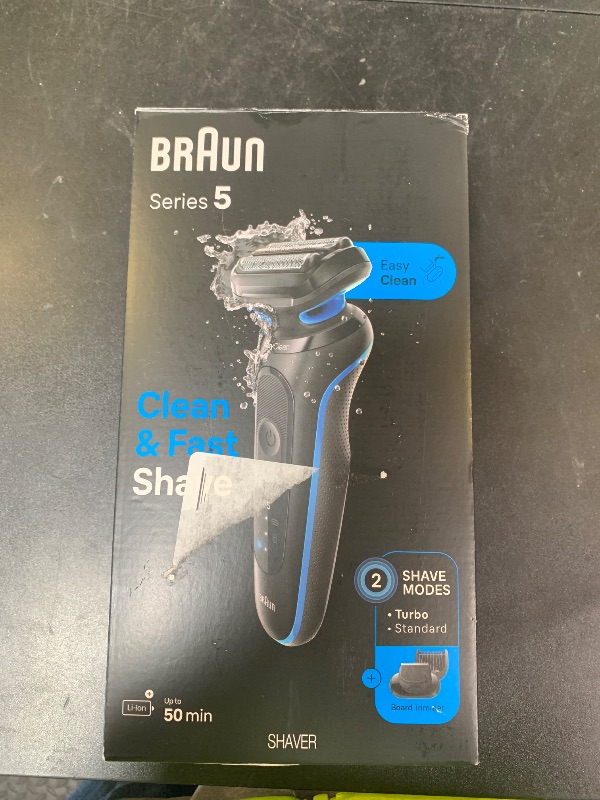 Photo 1 of Braun Electric Shaver for Men, Series 5 5120s, Wet & Dry Shave, Turbo Shaving Mode, Foil Shaver, Engineered in Germany, with Beard Trimmer & Attachments, Blue