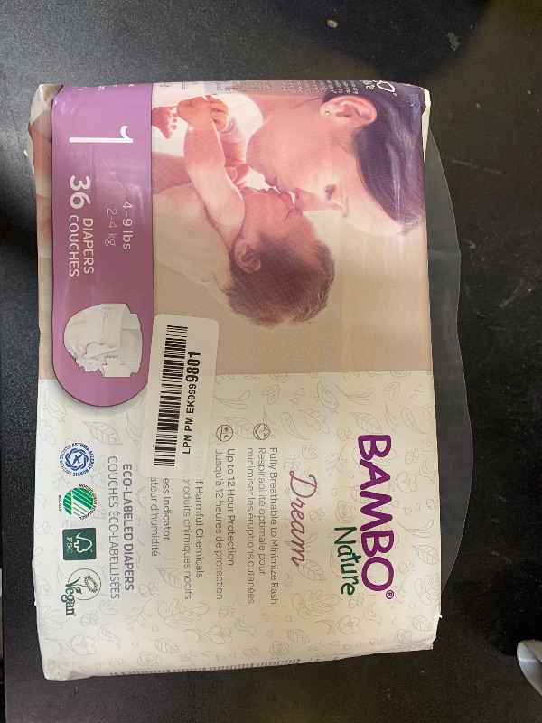 Photo 1 of Bambo Nature Hypoallergenic Baby Diapers, Eco-Labelled Sustainable Diapers, Enhanced Leakage Protection, Totally Chlorine-free, Skin Friendly, and Super Absorbent - Size 1 (36 Count)