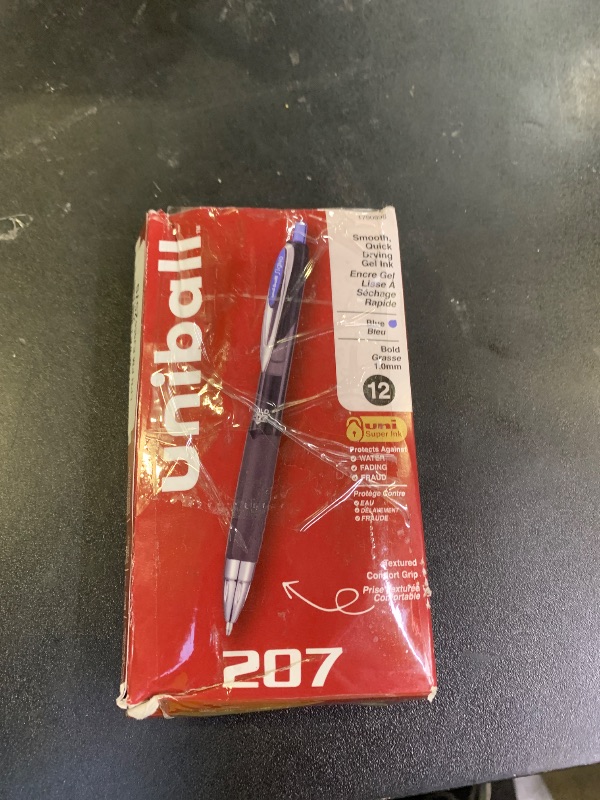 Photo 1 of Uni-Ball Signo 207, 12 Pack 1.0mm Bold Blue Gel Pens - Water Resistant, Smooth Writing, Comfort Grip, Retractable - Back to School Pens, Teacher Pens, School Supplies