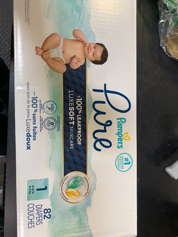Photo 1 of Pampers Pure Protection Baby Diapers, Size 1 (8-14 lbs), 82 Count, Up to 100% Leakproof, Premium Plant-based Skin Protection, Hypoallergenic Soft Diapers