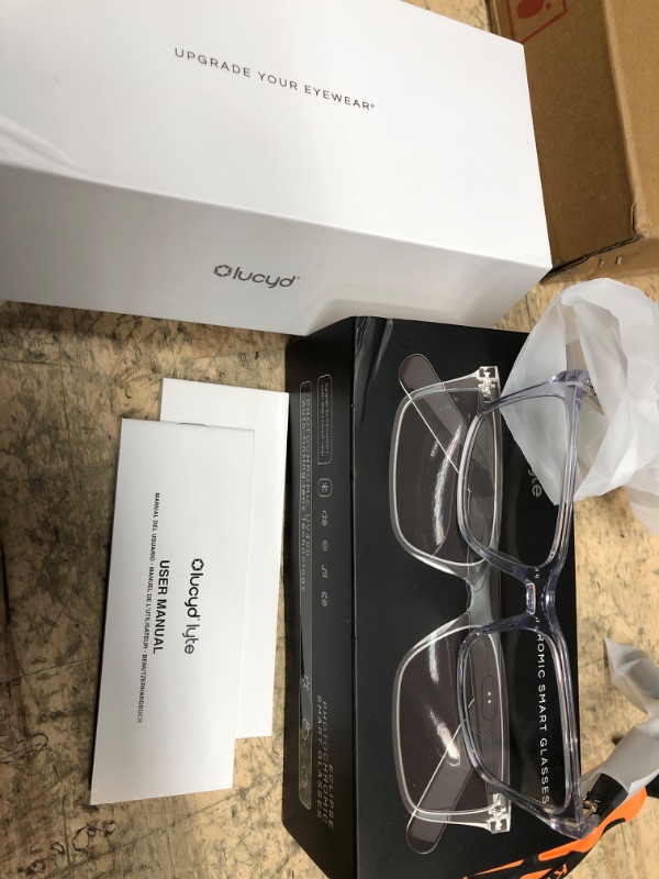 Photo 1 of Lucyd Lyte Smart Glasses for Men - Bluetooth Smart Eyewear with Light Adaptive Photochromic Lenses, Open Ear Speakers & Microphone - Eclipse (Standard)