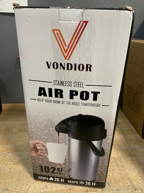 Photo 1 of Airpot Coffee Dispenser with Pump - 102 oz Insulated Stainless Steel Coffee Carafe - Thermal Beverage Dispenser - Thermos Urn for Hot/Cold Water, Party Chocolate Drinks