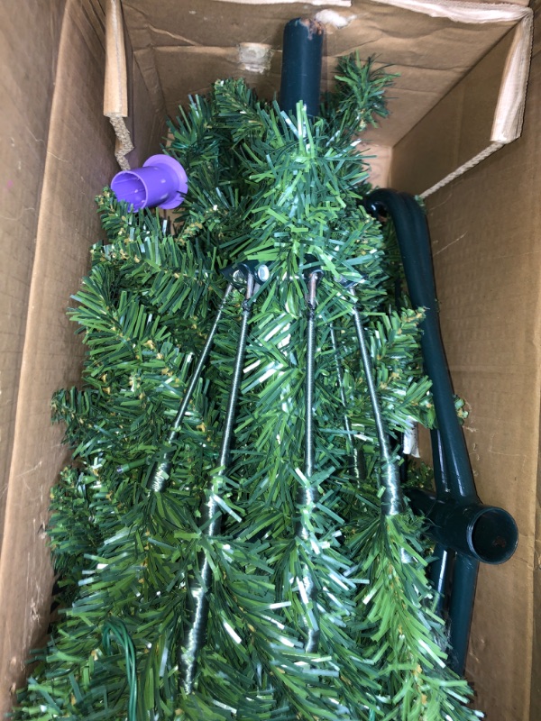 Photo 1 of 6 Ft by 36" Prelit Artificial Slim Christmas Tree with 856 Classic Branch Tips, Fraser Fir, Timer 8 Mode 250 Warm White & Multi Color Lights, UL Plug Skinny Pencil Xmas Tree for Holiday Home Decor
