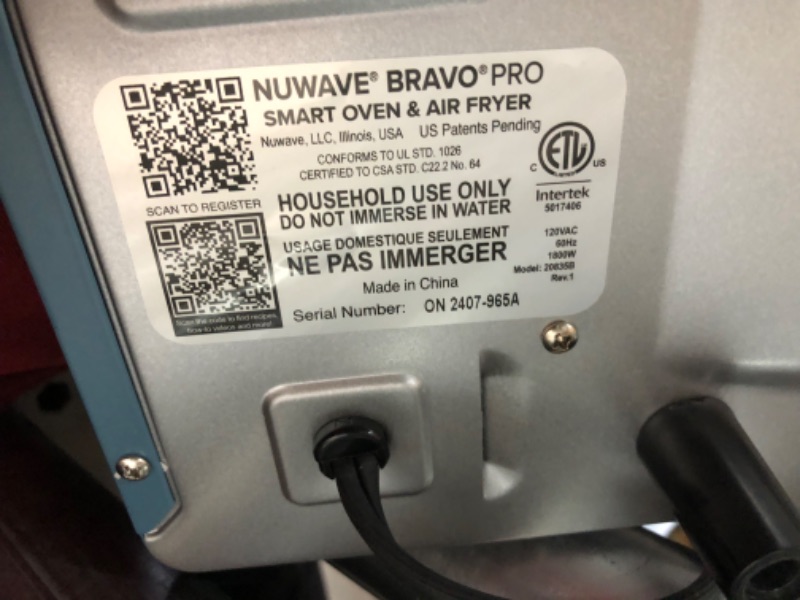 Photo 2 of ***DAMAGED - HEATING ELEMENT SHATTERED - SEE PICTURES***
Nuwave Bravo Pro Smart Air Fryer Toaster Oven Combo, Airfryer Convection Oven Countertop, 12-in-1 Functions with Quicker & Even Crisp Technology, 1800W, 50-450°F, PFAS-Free, 21QT, Cozy Blue