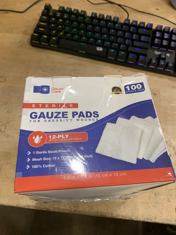 Photo 1 of 100pc Large Sterile Gauze Pads 4x4 Sterile for Wounds Bulk - 12ply Woven Gauze Sponges 4x4 Sterile - USP IV Breathable Mesh 4x4 Gauze Pads Sterile for Enhanced Absorption - First Aid Medical