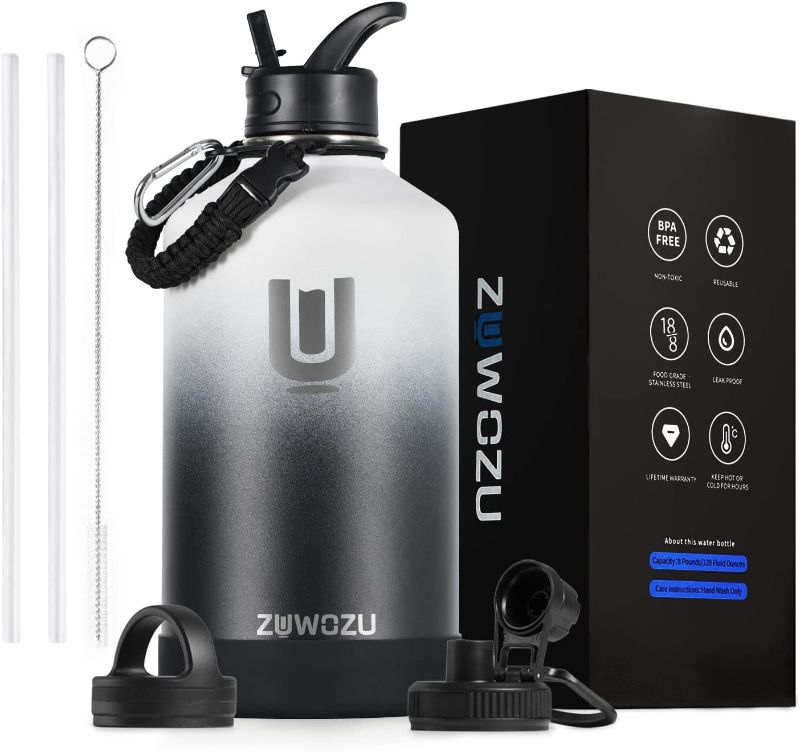 Photo 1 of ***(PARTS ONLY/ MAJOR DAMAGE/ NO RETURNS OR REFUNDS)***
One Gallon Water Bottle Insulated,128oz Large Stainless Steel Water Bottles with Straw, 3 Lids and Paracord Handle,Big Gallon Water Jug for Gym and Outdoor Sports