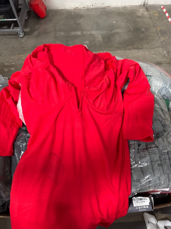 Photo 1 of ***SEE NOTES***Popilush Long Sleeve Lace Dress Club Party Dresses for Women Corset Deep V Neck Bodycon Mini Dress Built in Bra Shapewear Red