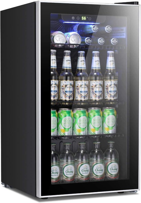 Photo 1 of Antarctic Star Beverage Refrigerator Cooler -120 Can Mini Fridge Glass Door for Soda Beer or Wine Constant Glass Door Small Drink Dispenser Clear Front Door for Home, Office Bar 3.2cu.ft