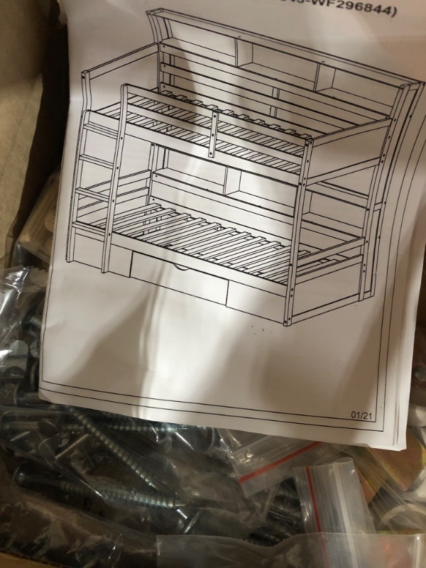 Photo 1 of *partial set box 2 of 2 only** BOVZA Twin Over Twin Bunk Bed with Built-in Shelves Beside Both Upper and Down Bed and Storage Drawer, for Kids, Teens, Adults, Gray