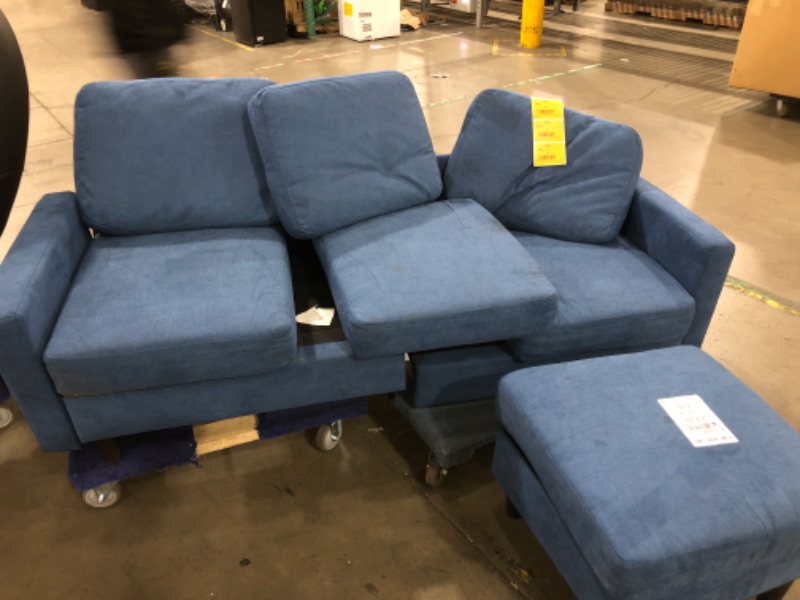 Photo 1 of *NO LEGS//COLOR FADED*L Shape Sofa Couch Modern Upholstered 3-Seater Sofa with Storage Reversible Ottoman, Convertible Combination Sofa for Living Room, Bedroom (Navy Blue)
