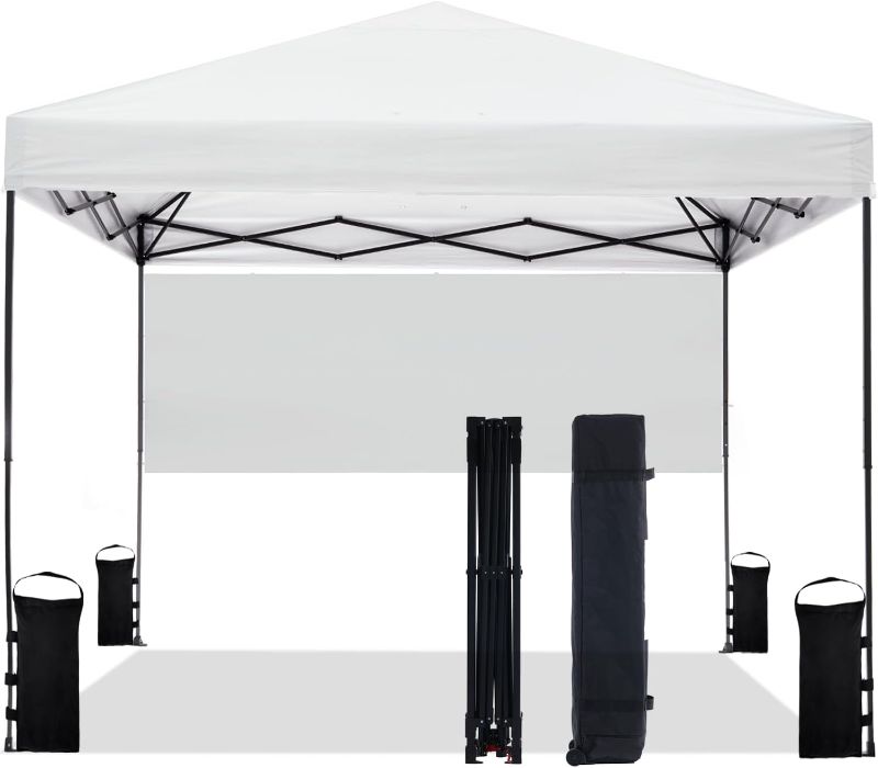 Photo 1 of 10'x10' Pop Up Canopy Tent with Half Sidewall Outdoor, Easy Setup, Portable Carrying Bag, Stakes, 4 Ropes, 4 Sandbags 