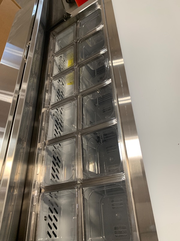 Photo 1 of Scratched Side ECEVT 48" W Commercial Refrigerator Sandwich Salad Prep Table Refrigerator Stainless Steel with 12 Pans, Kitchen Equipment for Restaurant, Bar, Shop, Buffet, etc, ETL/NSF/DOE Approved