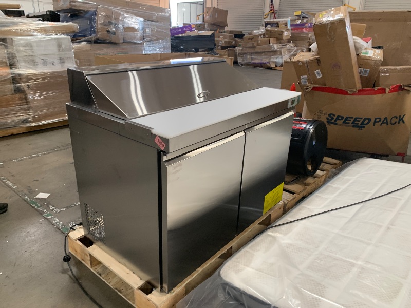 Photo 1 of Scratched Side ECEVT 48" W Commercial Refrigerator Sandwich Salad Prep Table Refrigerator Stainless Steel with 12 Pans, Kitchen Equipment for Restaurant, Bar, Shop, Buffet, etc, ETL/NSF/DOE Approved