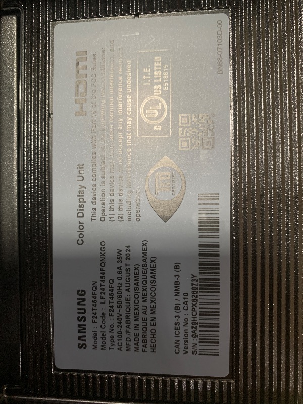 Photo 1 of Samsung 24” FT45 Series FHD 1080p Computer Monitor, 75Hz, IPS Panel, HDMI, DisplayPort, USB Hub, Ultra Thin Bezels, Ergonomic Design, Height Adjustable Stand, 3 Year Warranty, LF24T454FQNXGO, Black