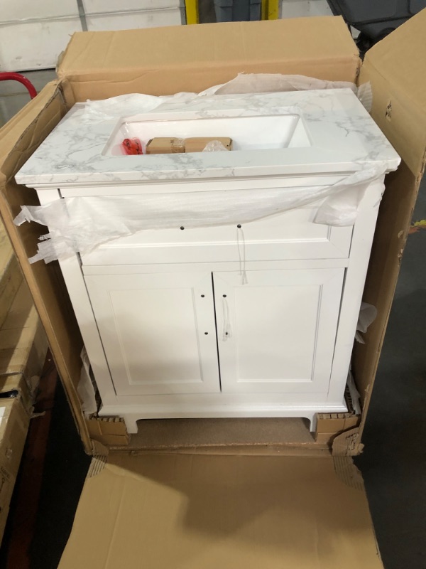 Photo 10 of ***TRUCK/TRAILER PICKUP ONLY - MAJOR DAMAGE - SEE COMMENTS***
Aberdeen 30 in. Single Sink White Bath Vanity with Carrara Marble Top (Assembled)
