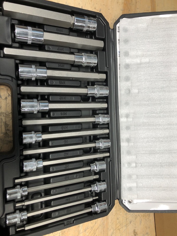 Photo 1 of TOMMARS 15-PC Metric Long Hex Bit Socket Set, Extra Long Socket Set S2 Alloy Steel 3/8", 1/2" Drive, H2 - H19.