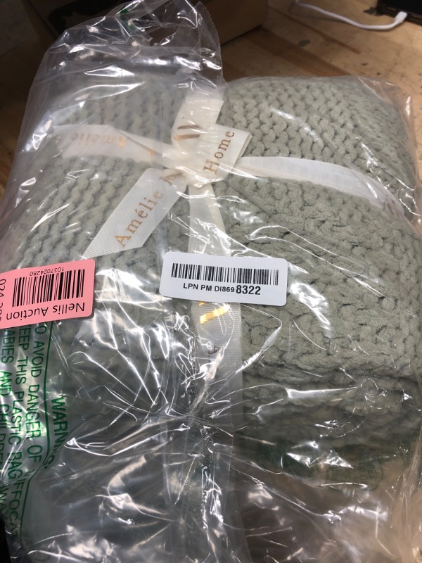Photo 1 of Amélie Home Chunky Knit Blanket Throw, Thick Soft Chenille Yarn Throw, Warm Handmade Rope Knot Blanket for Couch Sofa Bed, 40x50, Sage Green