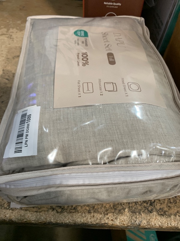 Photo 1 of DAPU Pure Linen Sheets Set, 100% French Linen from Normandy, Breathable and Durable for Hot Sleepers, 4 Pcs Set - 1 Flat Sheet, 1 Fitted Sheet, 2 Pillowcases (Natural Linen, Full)