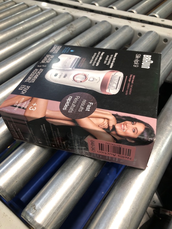 Photo 1 of **MISSING CHARGER, UNABLE TO TEST** Braun Epilator Silk-épil 9 9-720, Hair Removal Device, Epilator for Women, Wet/Dry, Waterproof, 3-in-1 Epilate, Shave, or Trim, Salon-Like Smooth Skin, Womens Shaver & Trimmer, Cordless, Rechargeable