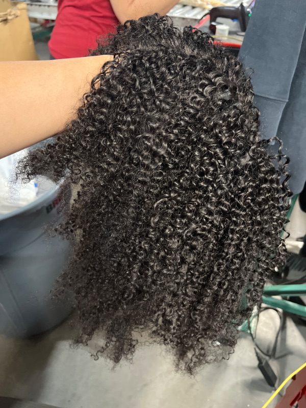 Photo 1 of Used***
BLY Human Hair Kinky Curly Wig with Bangs 16 Inch Wear and Go Glueless Curly Wigs with Scalp Top Human Hair Wigs for Women 180 Density Natural Black Color