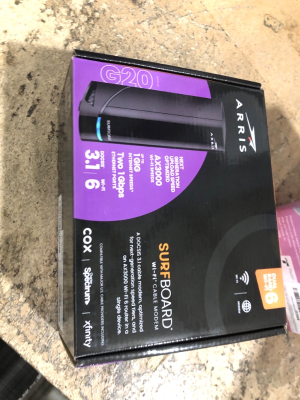 Photo 1 of ARRIS (G20) - Cable Modem Router Combo - Fast DOCSIS 3.1 Multi-Gigabit WiFi 6 (AX3000), Approved for Comcast Xfinity, Cox, Spectrum & More, 1.0 Gbps Max Speeds, Next-Generation Upload Optimized