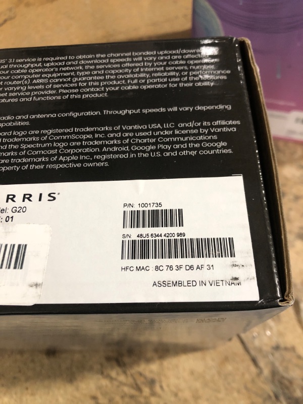 Photo 1 of ARRIS (G20) - Cable Modem Router Combo - Fast DOCSIS 3.1 Multi-Gigabit WiFi 6 (AX3000), Approved for Comcast Xfinity, Cox, Spectrum & More, 1.0 Gbps Max Speeds, Next-Generation Upload Optimized