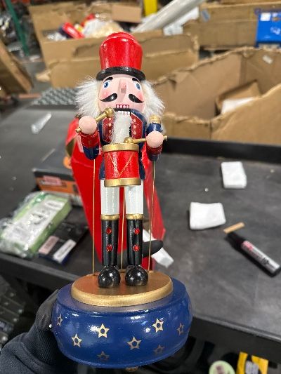 Photo 3 of ***MISSING ONE PEG LEG***KI Store Christmas Nutcracker Blue Music Box Wooden Drummer Soldier Nutcracker Figurine for Christmas Decorations Display Collection Gift