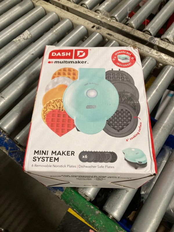 Photo 1 of DASH Multimaker Mini System - Waffle Maker with Six 4” Removable Plates & Storage Case: Waffle Iron & Griddle, 4-in-1 Mini Waffle Maker for Kids and Families – Nonstick Surface, Just Add Batter (Aqua)