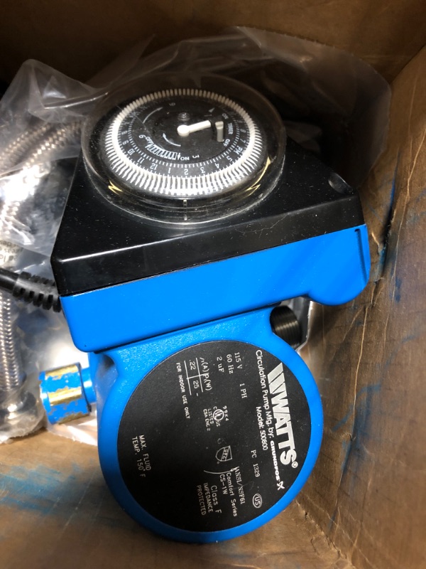 Photo 1 of Watts Hot Water Recirculation System with Programmable Timer for Tank Water Heaters, Instant Hot Water, 120V Pump, 10 ft Cord, 2 Adapters, Sensor Valve, Mounting Screws, 2 Supply Lines (0955800)