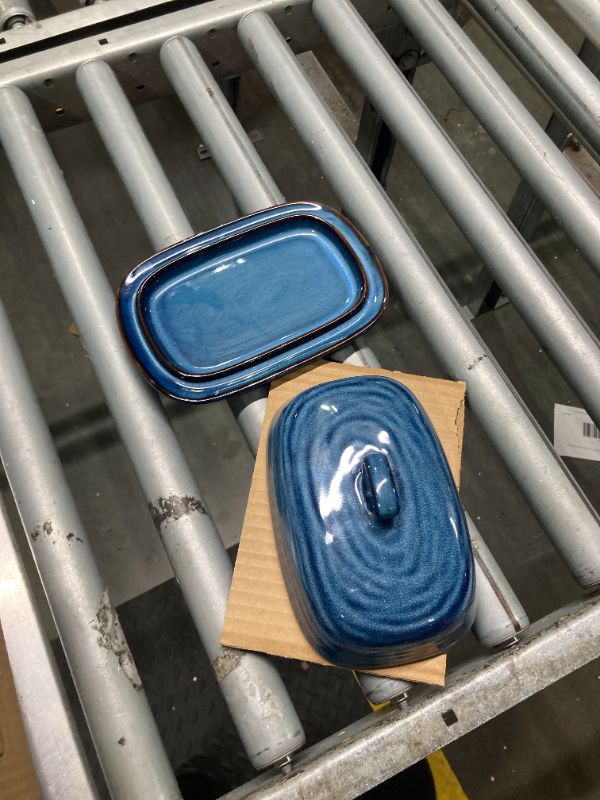 Photo 1 of ***cardboard in the middle separate the item***Hasense Porcelain Butter Dish with Lid, Covered Butter Container with Handle Design for Countertop, Blue
