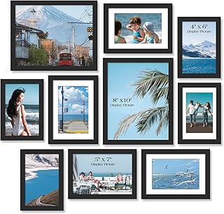 Photo 1 of upsimples 10 Pack Picture Frames Collage Wall Decor for Mounting or Tabletop Display, Photo Gallery Frame Set for Family, Multi Sizes Including 8x10, 5x7, 4x6, Gold