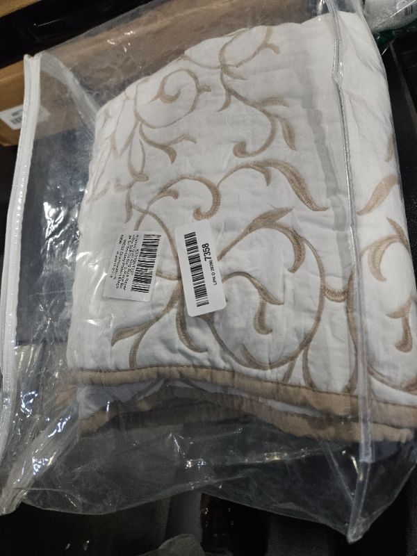 Photo 2 of **USED**
**MISSING PARTS**
 mixinni Quilt King Size Reversible Soft Cotton 3-Piece Beige Embroidery Pattern Elegant Quilt Set with Embroidered Decorative Shams Soft Bedspread&Coverlet Set-King Size