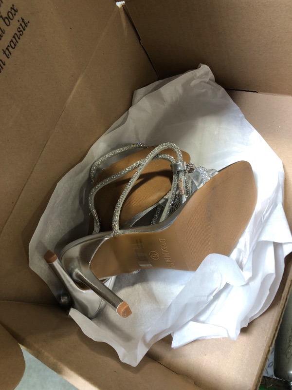 Photo 1 of DREAM PAIRS Women's Double Bowknots Crystal Sandals Clear Slingback Heels Square Toe Shoes for Party Wedding Brielle,Size 6,Silver,SDHS2389W