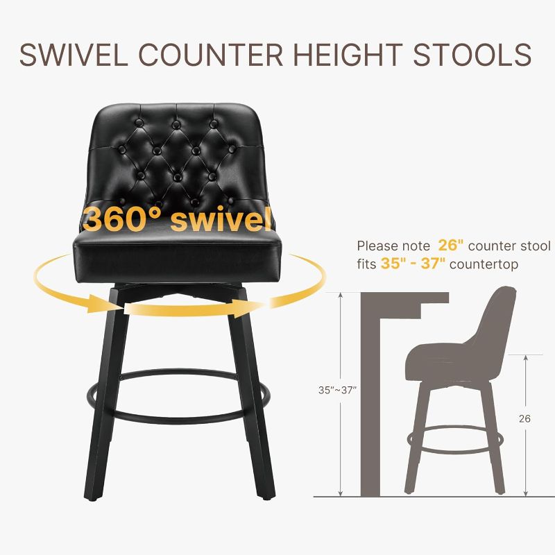 Photo 1 of ***THE MEASUREMENTS ARE UNKNOWN / ***product similar to the original photo*** KISLOT Counter Height Swivel Barstools with Back,26" H Seat Height Upholstered Bar Stools for Kitchen Island,Set of 2,Black Leather