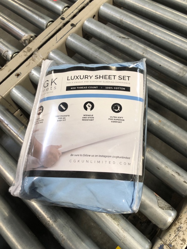 Photo 2 of 400 Thread Count Cotton Sheet Set - Full Size 100% Cotton Sheets - Easily Fits 8" to 16" Mattress - Silky-Soft, Wrinkle Free, Breathable & Comfy - Deep Pockets & Hotel Quality Bedding Set - Light Blue