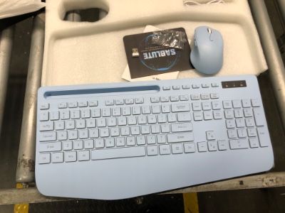 Photo 2 of ***item most like new*** Wireless Keyboard and Mouse Combo, 9 Backlit Effects, Wrist Rest, Phone Holder, 2.4G Lag-Free Ergonomic Keyboards, Rechargeable Silent Cordless Set for Computer, Laptop, Mac, Windows -SABLUTE?Blue?