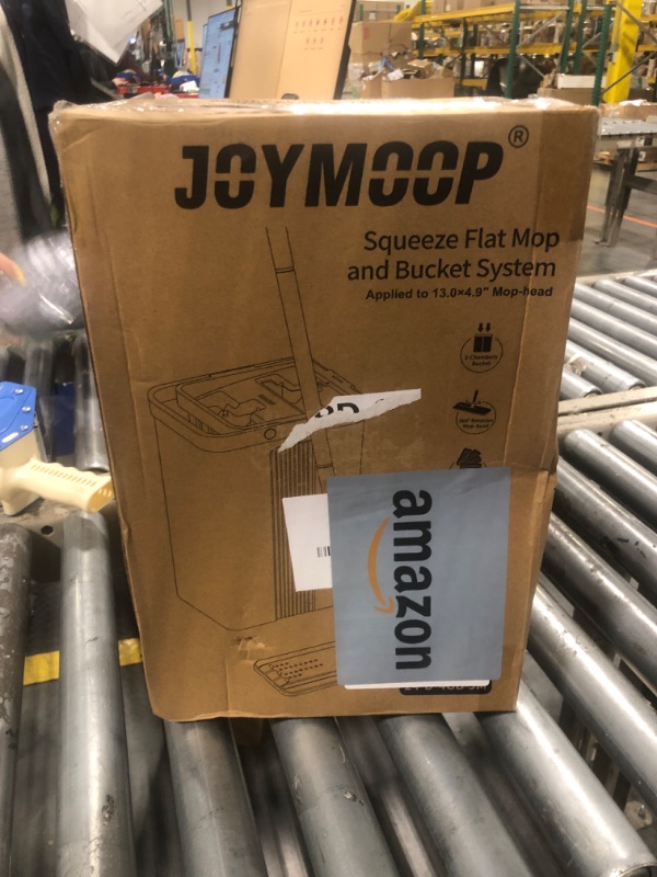 Photo 1 of JOYMOOP Mop and Bucket with Wringer Set, White Flat Squeeze Mop Bucket Set for Floor Cleaning, Wet Dry Mop for Wall Cleaner with Long Handle, Hardwood Floor Mop with 4 Microfiber Cloths